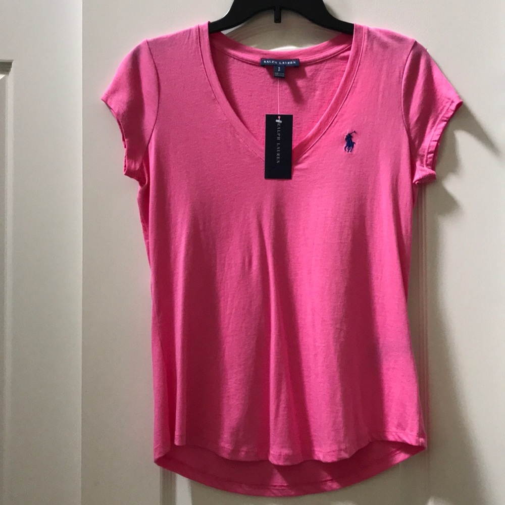 Pink vNeck Ralph Lauren Legging Tee, Short Sleeve